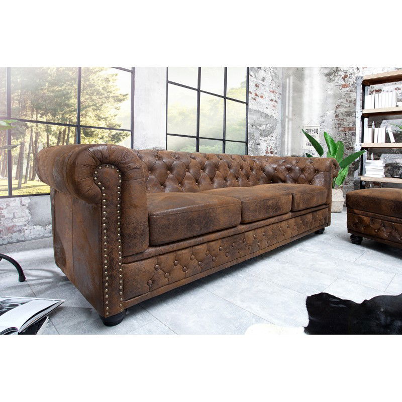 Sessel Chesterfield braun Antik Look Nietenbesatz outlets Ziersteppung Rü