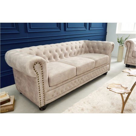 Canapé 3 places Chesterfield 200cm velours champagne 3...