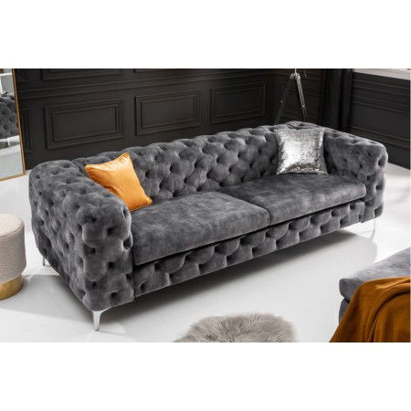 Chesterfield 3er Sofa MODERN BAROCK 235cm dunkelgrau Samt...