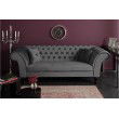 Elégant canapé 3 places Chesterfield PARIS 225cm velours gris argenté avec 2 coussins