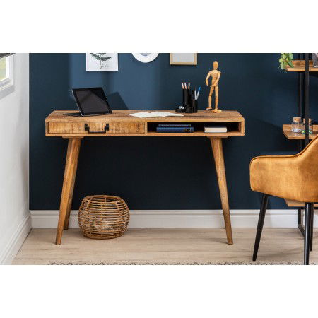 Bureau massif RETRO 120cm en bois de manguier avec tiroir