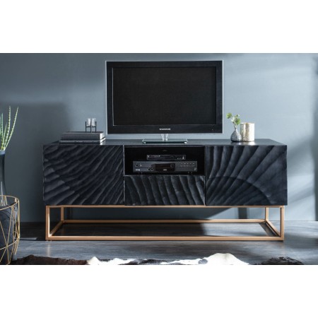 Buffet meuble TV massif SCORPION 160cm noir bois de...