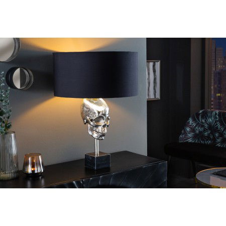 Extravagante Tischlampe SKULL 56cm schwarz silber Metall...