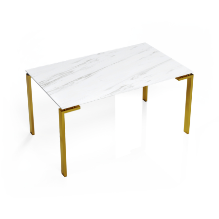 Table à manger design pied or -  Céramique aspect marbre