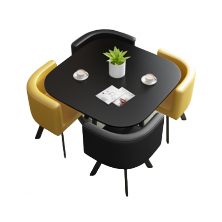 Table à manger et chaises encastrable PopUp -  Noir et jaune