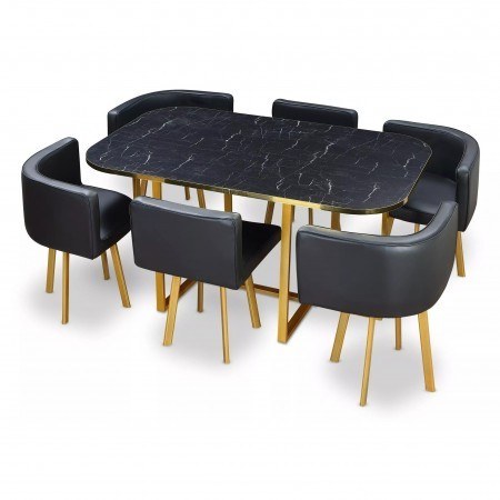 Juego de mesa de comedor PopUp XL + 6 sillas -  Marbre noir