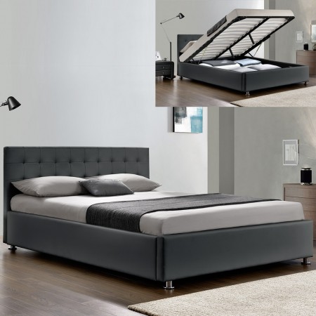 Cama-completa-cama flotante-cabecero-marco de cama-GRIS