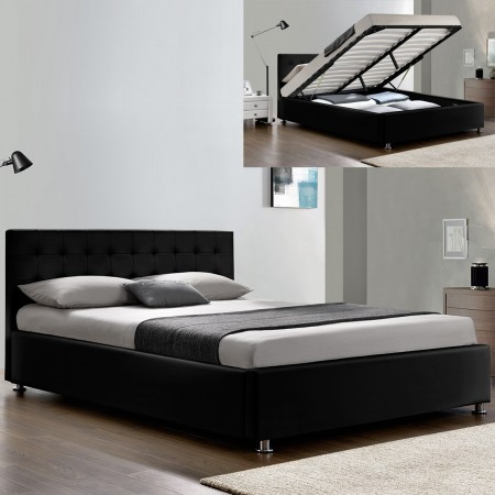 Cama-completa-cama flotante-cabecero-marco de cama-NOIR