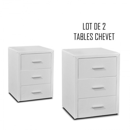 Table chevet 3 tiroirs Kasi Lot de 2 blanc