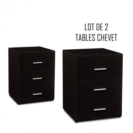 Table chevet 3 tiroirs Kasi Lot de 2 noir