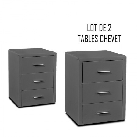 Table chevet 3 tiroirs Kasi Lot de 2 gris