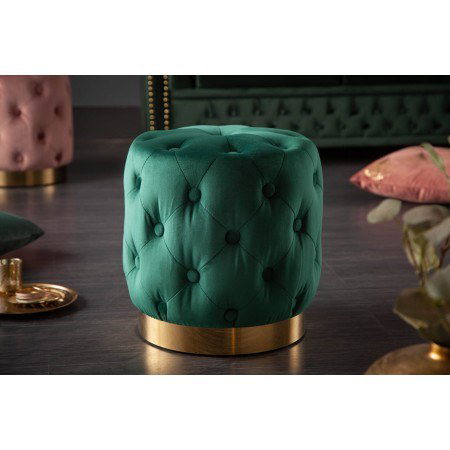 Eleganter Hocker MODERN BAROCK 37cm dunkelgrÃ¼n gold Samt