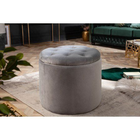 Eleganter Hocker MODERN BAROCK 50cm silbergrau Samt...