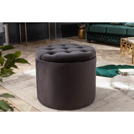 Tabouret élégant 50cm noir velours panier de rangement