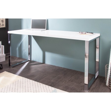 Bureau moderne DESK 140cm blanc brillant Table de bureau