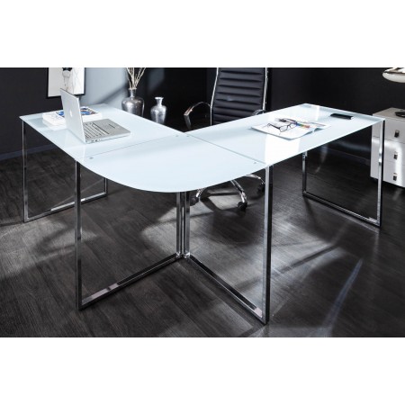 Exklusiver Design Eck-Schreibtisch BIG DEAL 180cm Glas weiß