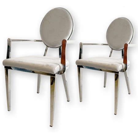 2er-Set Medaillon Sessel aus Stahl und Samt im Barockstil...