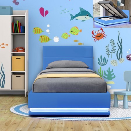 Led Kinderbett mit Box Ava -  Blau