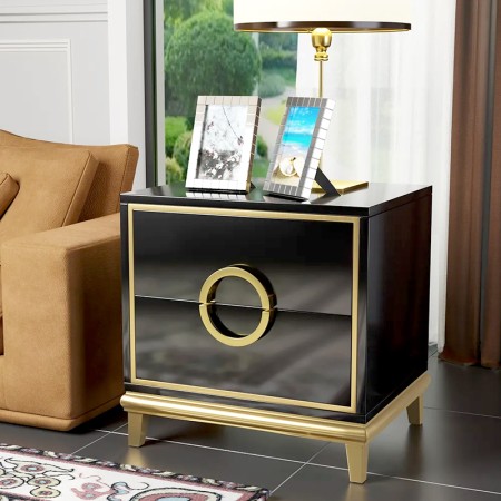 Table de chevet à 2 tiroirs avec pieds dorés LOUANE -  Noir
