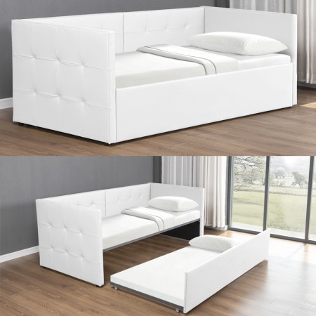 Ausziehbares Bett Bett mit Bettschublade MATEO -  PU Weiß