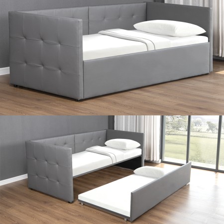 Ausziehbares Bett Bett mit Bettschublade MATEO -  PU Grau