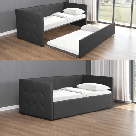 Ausziehbares Bett Bett mit Bettschublade MATEO -  PU Schwarz