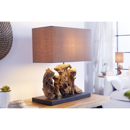 Lampe de table artisanale ARAGON 50cm brun pied en bois...