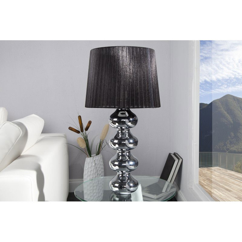 Lampada da tavolo di design elegante MIA 60cm argento lampada da tavolo con  paralume in tessuto