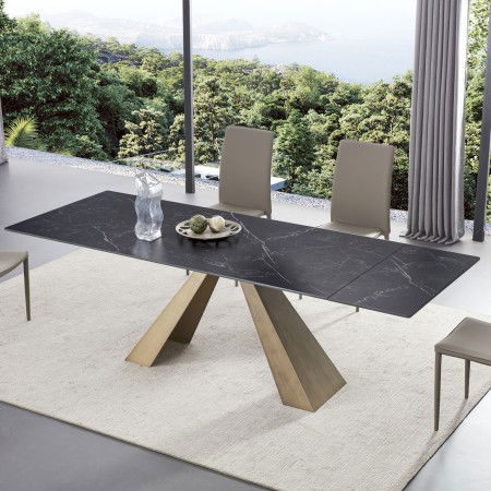 Mesa de comedor extensible de cerámica con aspecto de...