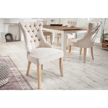 Eleganter Stuhl CASTLE beige Leinenstoff Landhausstil mit...