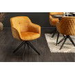 Sedia girevole di design EUPHORIA velluto giallo senape in stile retrò con cuciture decorative