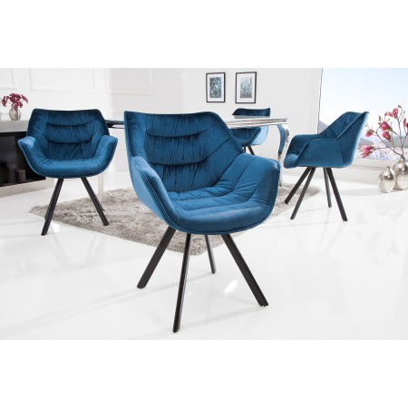  Design Stuhl THE DUTCH COMFORT blau Samt Retro Stil mit...