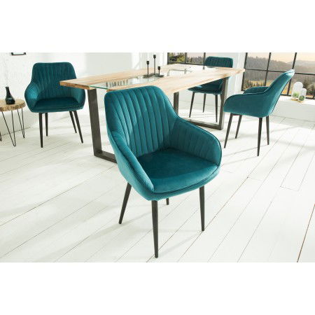  Chaise noble avec accoudoirs TURIN turquoise velours...