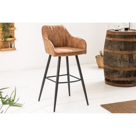Tabouret de bar TURIN vintage brun avec surpiqûres Chaise...