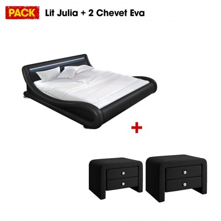 Lit design Julia 140 avec 2 tables de chevet noir