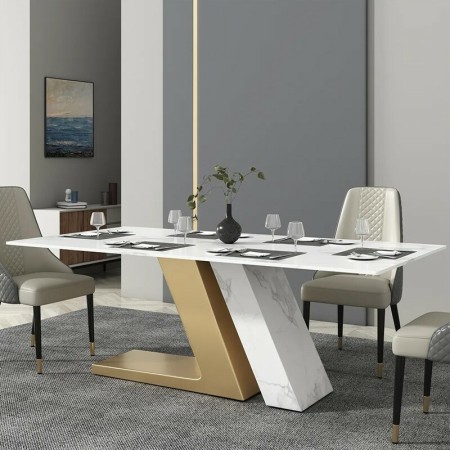 Table de salle à manger moderne céramique marbre blanc et...