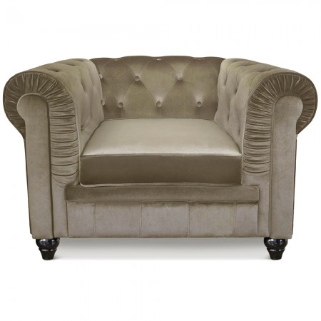 Fauteuil Chesterfield capitonné -  Velours Taupe