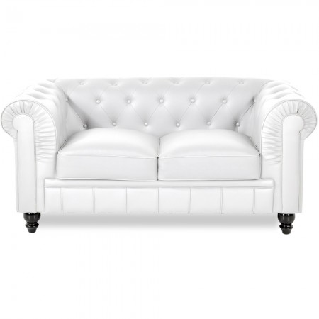 Chesterfield 2-Sitzer Sofa -  PU Weiß