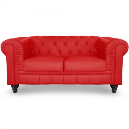 Chesterfield canapé 2 places -  PU Rouge