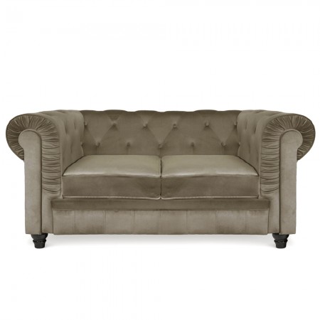 Chesterfield canapé 2 places -  Velours Taupe