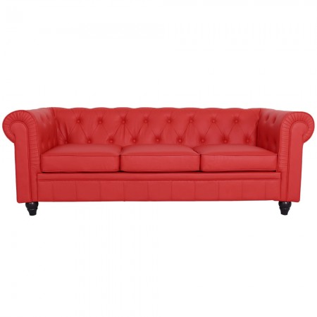 Chesterfield 3-Sitzer Sofa -  PU Rot