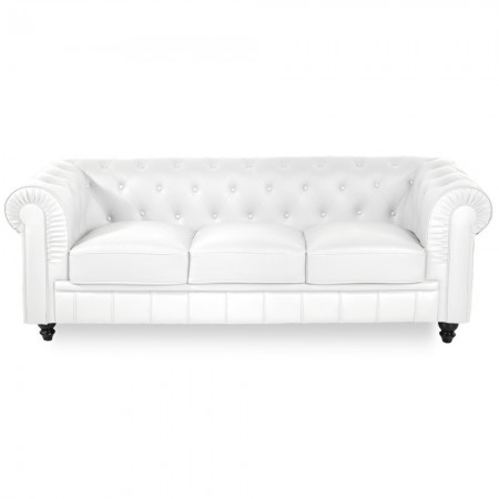Chesterfield 3-Sitzer Sofa -  PU Weiß