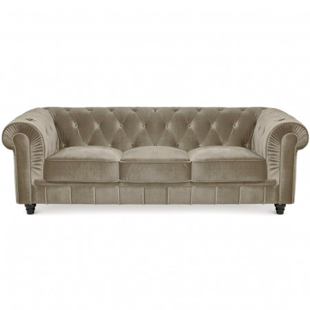 Canapé Chesterfield 3 places -  Velours Taupe