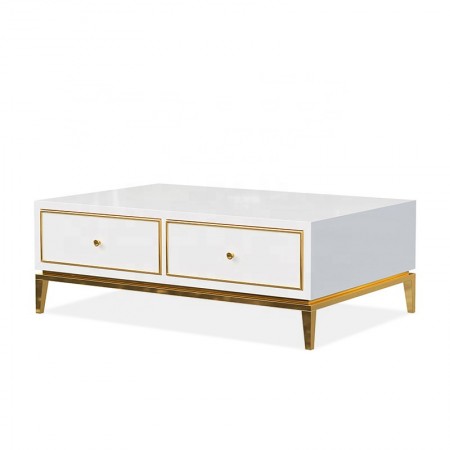 Table basse design blanc laqué et pieds couleur or Glosy