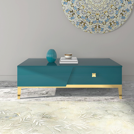 Mesa de centro de diseño color azul y dorado Azur