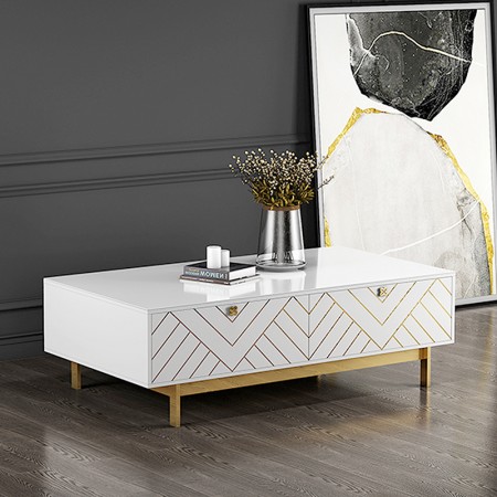 Table basse design blanc pied or Blade