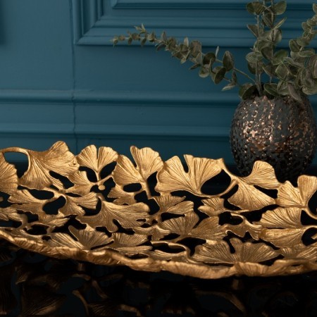  Dekorative Schale GINKGO LEAFS 40cm gold handmade Metall 
