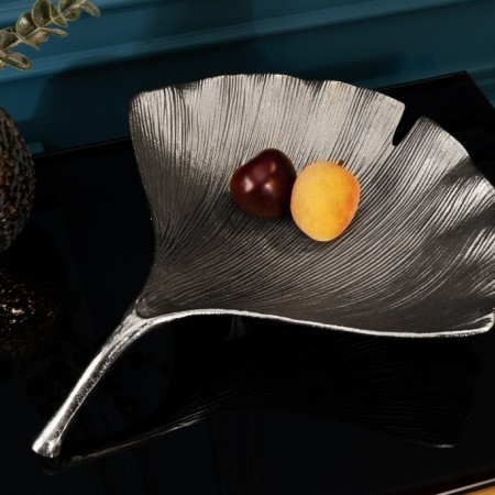  Dekorative Schale GINKGO 42cm silber handmade Metall 