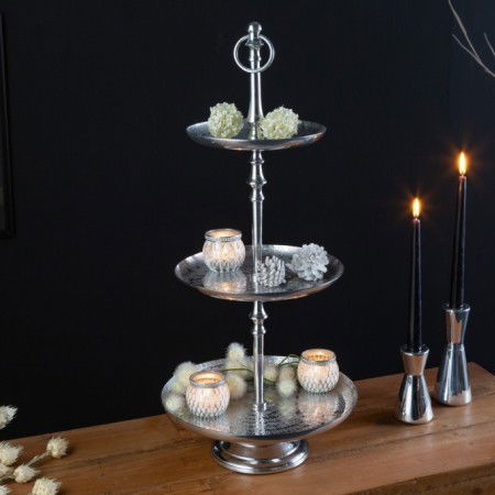 Elegante Etagere ORIENT 65cm silber im Wild Hammerschlag...