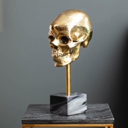  Elégante sculpture SKULL 35cm or tête de mort avec pied...